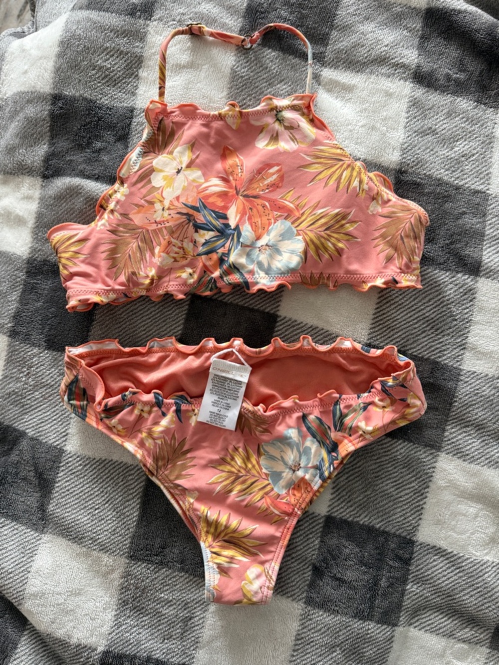 O’Neil Girls' Floral Pink Two-Piece Halter Bikini - Kids Swim